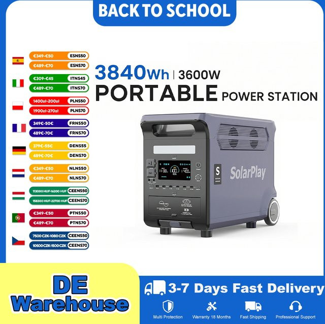 SOLARPLAY Q3600 Tragbares Kraftwerk mit 3840Wh LiFePO4-Batterie und 3600W Solargenerator in Grau - Bild 1
