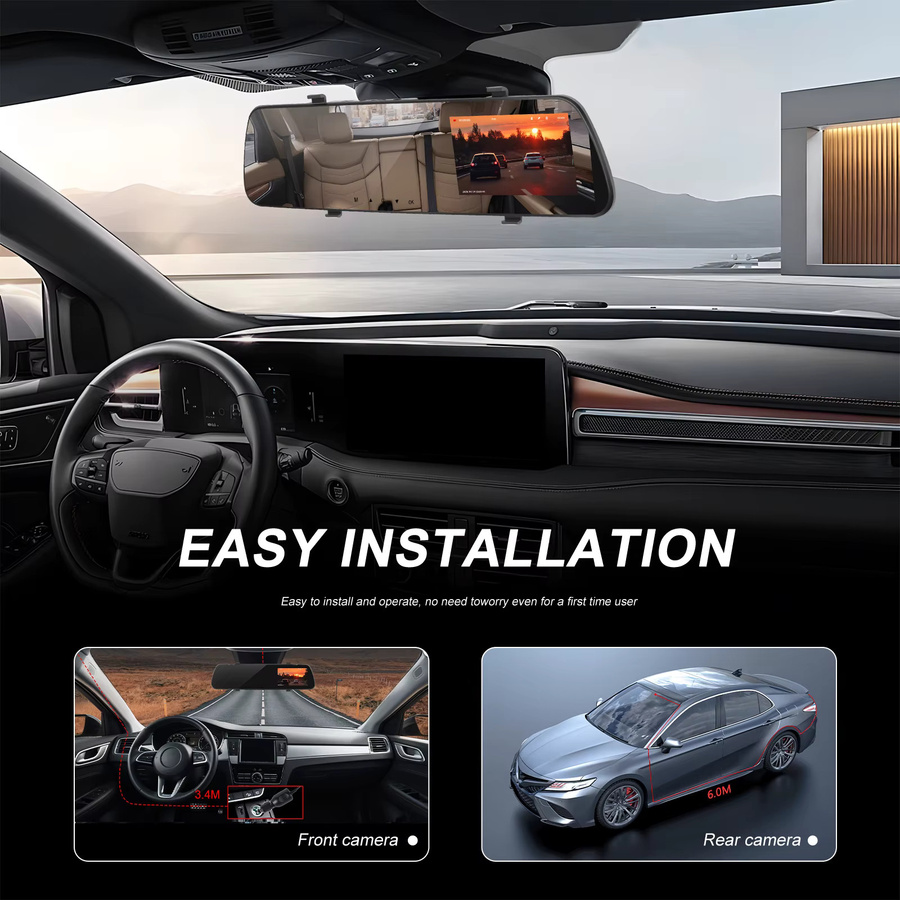 Podofo Dual-Lens Auto-Rückspiegelrekorder mit 4,0 Zoll LCD-Bildschirm, 1080P Full HD, Bewegungserkennung und Rückfahrkamera in Schwarz - Bild 2