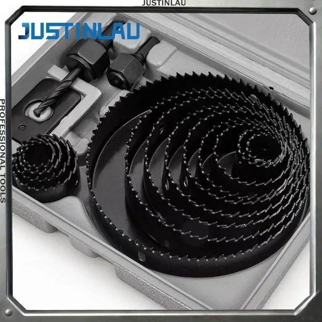 JUSTINLAU 16-teiliges Lochsägen-Set für Holz, Kunststoff und Gipskarton, Schwarz, Durchmesser: 19–127 mm - Bild 1