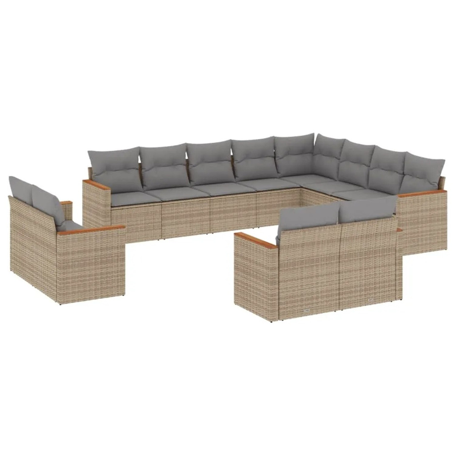 vidaXL 12-tlg. Garten-Sofagarnitur aus Poly-Rattan in Beige mit wetterfesten Kissen und Stauraum - Bild 2