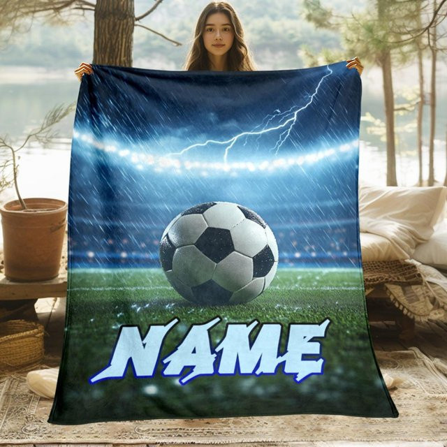 Personalisierte Fußball-Fleece-Decke von JMG Household Supplies in Blau, B/B: 130 x 150 cm - Bild 1