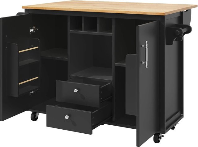 okwish Kücheninsel mit klappbarer Arbeitsplatte in Schwarz, moderne Kücheninsel mit Stauraum, B/T/H: 120 x 73 x 92 cm - Bild 1