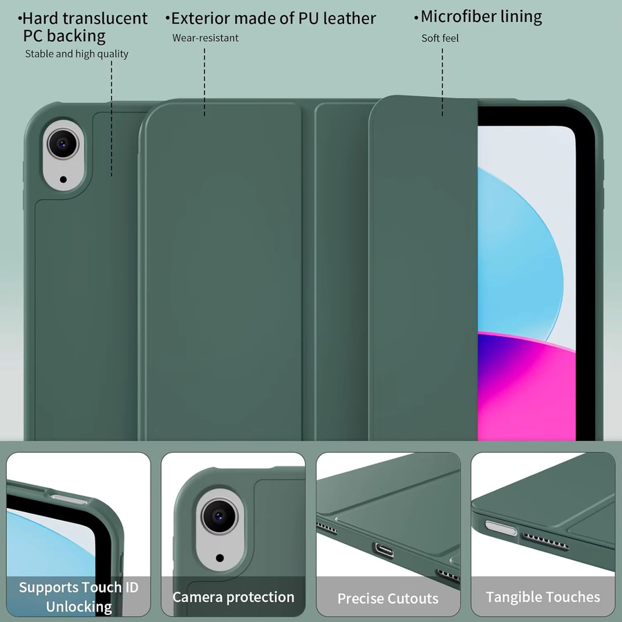 Tzion Smart Cover Hülle für iPad 10. Generation 2022 und 11. Generation 2025, dreifach faltbarer Stand, weiche TPU-Rückseite, Blau - Bild 5