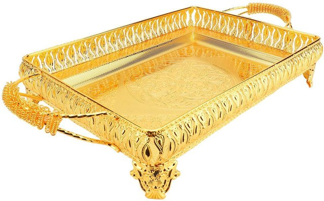 Dekoratives Metall Serviertablett von Shoemst in Gold und Beige, rechteckige Platte im europäischen Stil für Snacks und Obst - Bild 1