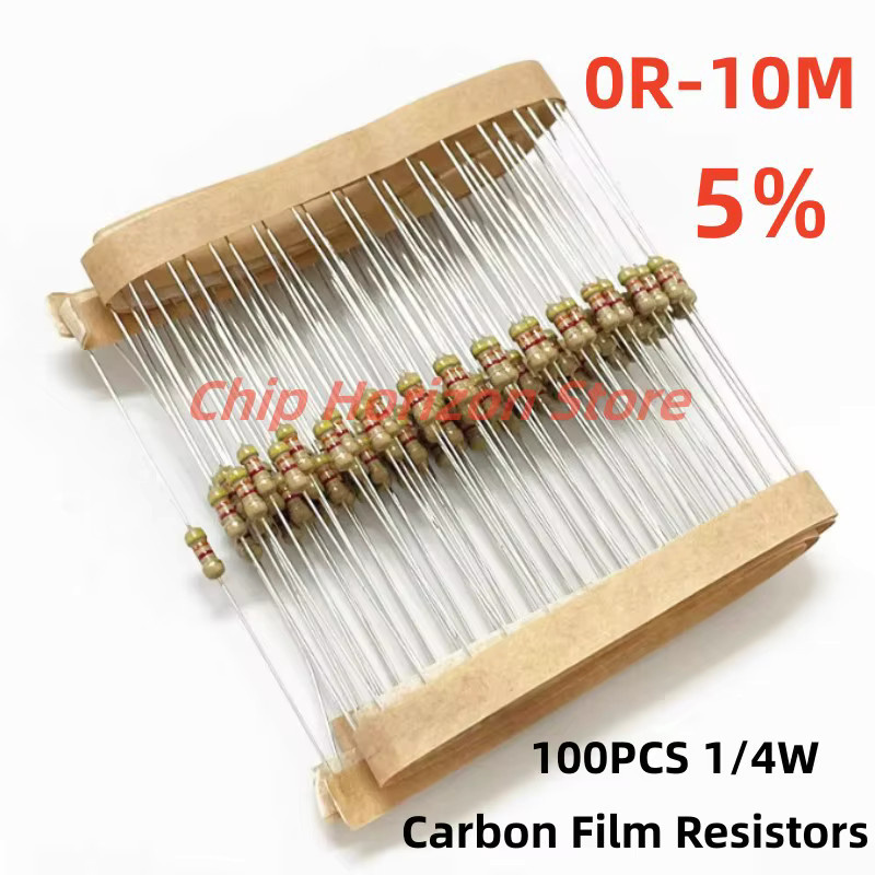 100 Stück Carbon-Film-Widerstände 1/4W mit 5% Toleranz in verschiedenen Werten, Mehrfarbig - Bild 1