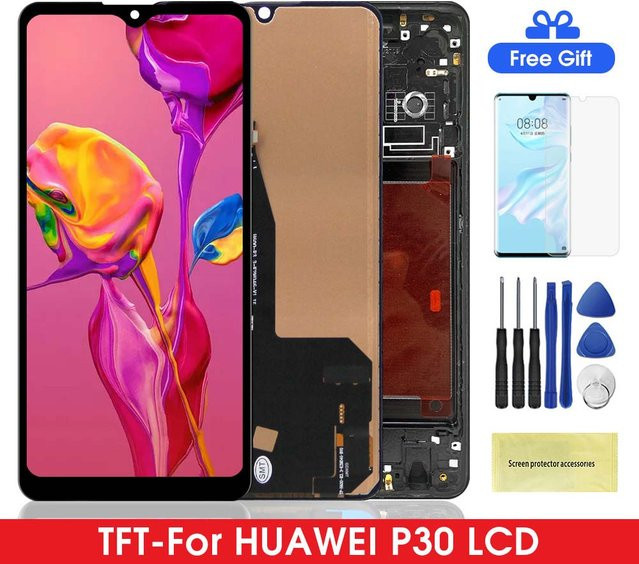 Huawei P30 LCD Display Ersatz mit Rahmen und Touch Digitizer in Schwarz für Modelle ELE-L29, ELE-L09, ELE-L04 - Bild 1
