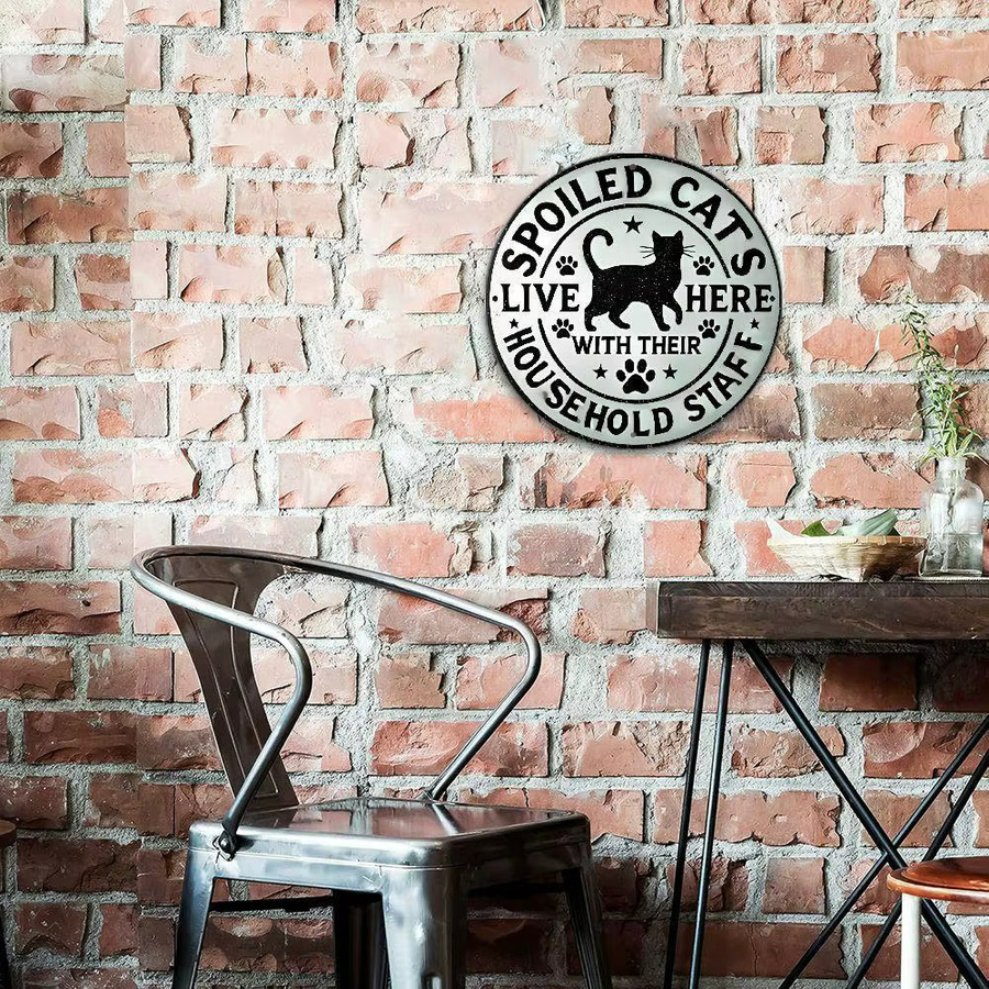 Potdemiel Aluminium-Metallschild Wandkunst Spoiled Cats Live Here with Your Household Staff B/B/H: 20,3 x 20,3 x 20,3 cm - Bild 5
