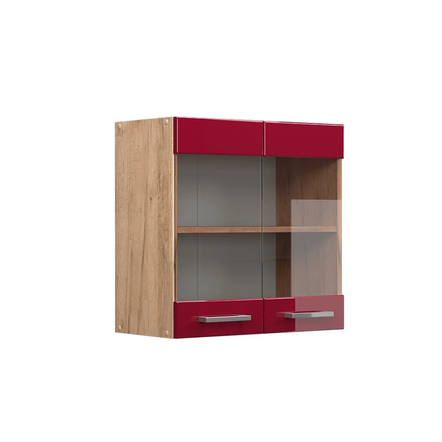Vicco R-Line Hängeglasschrank Küchenschrank in Eiche und Bordeaux mit Glastüren und Regalfächern, Breite: 60 cm - Bild 3