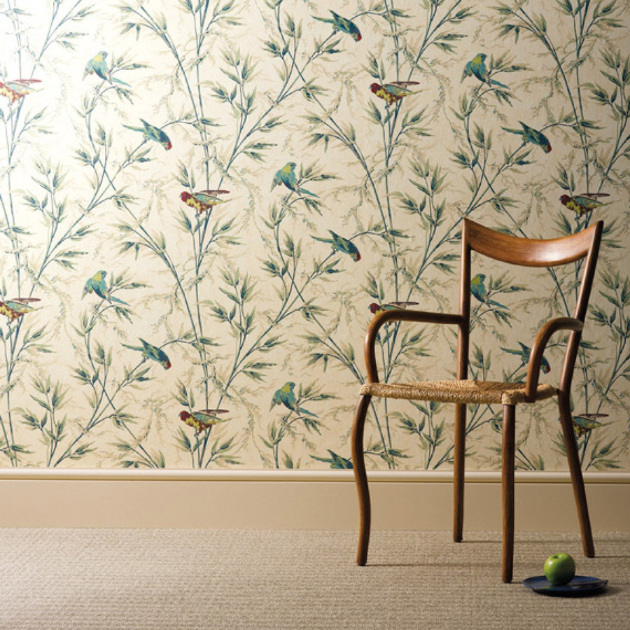 Little Greene Tapete Great Ormond Street in Multicolour und Grün mit botanischem Tier- und Blumenmuster im Vintage-Stil aus Vlies und Zellulosepapier - Bild 1