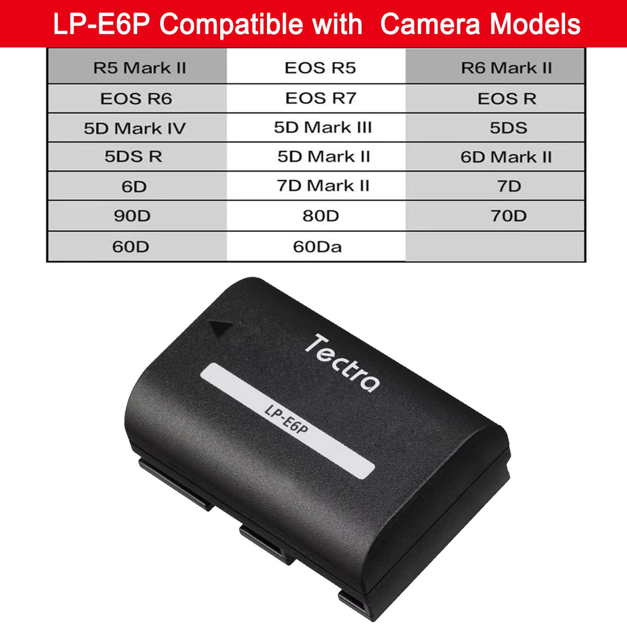 Canon LP-E6P LP-E6NH LP-E6N Li-Ionen-Akku mit 2850 mAh in Schwarz für EOS R5 Mark II, R5, R6, R7, 5D Mark II/III/IV, 6D/6D II und 7D - Bild 2