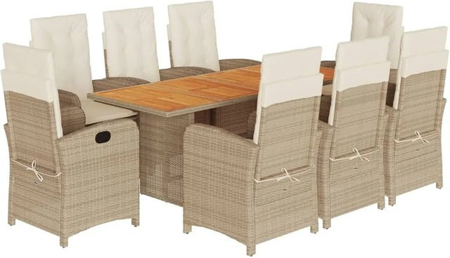 vidaXL 9-teilige Garten-Essgruppe aus Poly Rattan und Akazienholz in Beige mit Kissen - Bild 1