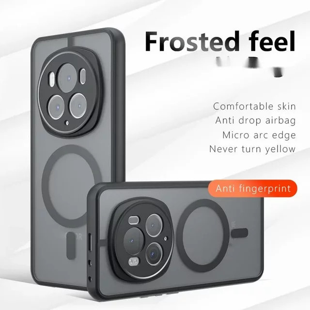 Magnetische Schutzhülle für Honor Magic 7 Lite Pro und Magic 6 Pro, Matte Acryl Stoßfeste Schale, Schwarz - Bild 1