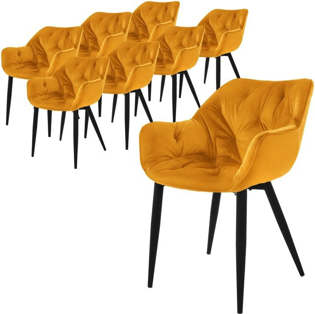 ML-Design Esszimmerstuhl 8er Set in Senfgelb mit Samtstoff und Metallbeinen - Bild 1