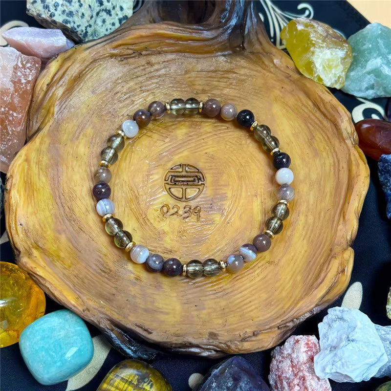 Armband aus Botswana-Achat und Rauchquarz, Unisex - Bild 3