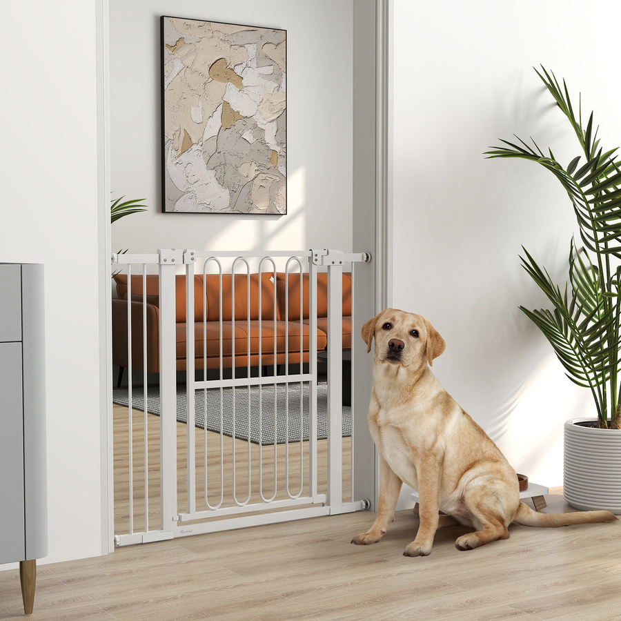 PawHut Türschutzgitter für Hunde aus Stahl, schließbar, Weiß, Höhe: 76-104 cm - Bild 2