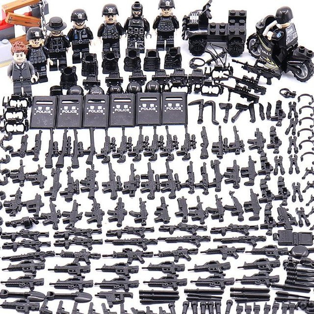 Happy Building Blocks Schwarz Panther Kommando Militär Waffen Zubehör, 8-teiliges Set, ab 7 Jahren - Bild 1