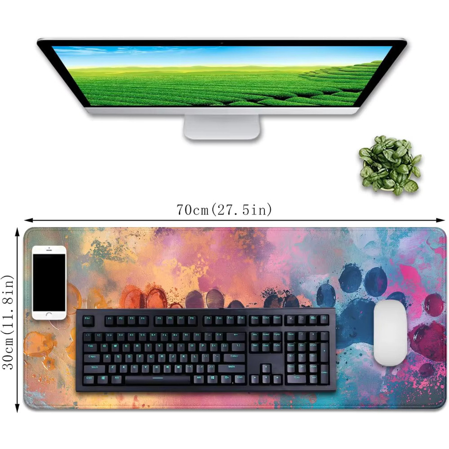 Mairuige Mauspad mit Hundepfoten-Design in Grün und Multicolour, große Schreibtischunterlage mit genähten Kanten für Gaming, Computer und Laptop - Bild 3