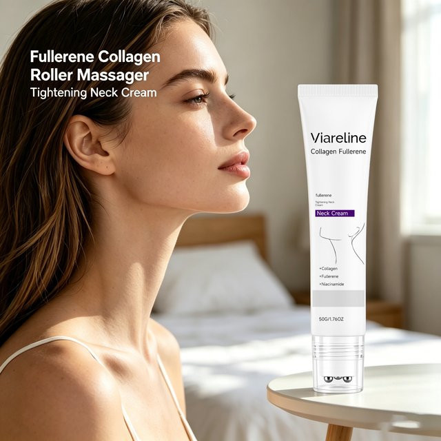VIARELINE Halsstraffende Creme mit Rollmassagegerät, Kollagen, Niacinamid, Fulleren, Unisex - Bild 1