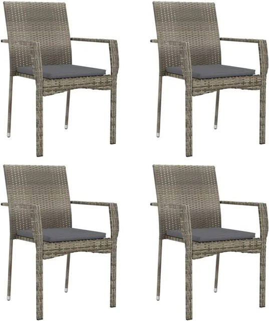 Furnicato 4er Set Gartenstühle aus Poly Rattan mit Kissen in Grau, B/T/H: 59 x 53,5 x 88 cm - Bild 1