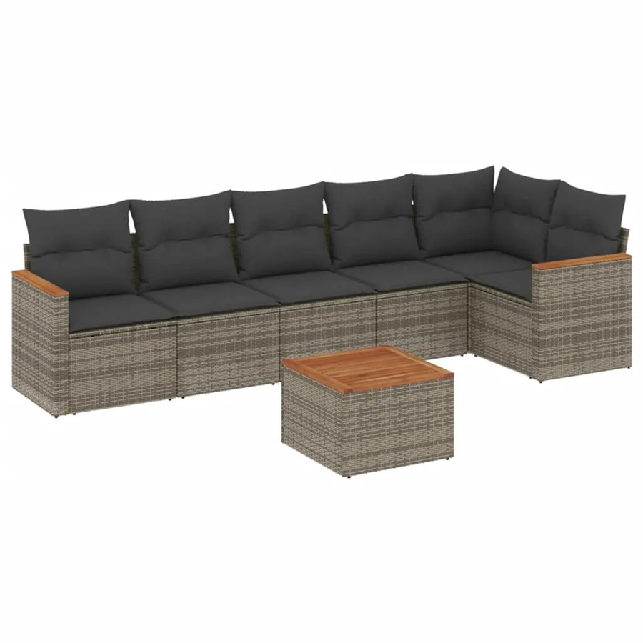 vidaXL 7-teilige Garten-Sofagarnitur in L-Form aus grauem Poly-Rattan mit Kissen und pulverbeschichtetem Stahlgestell - Bild 2