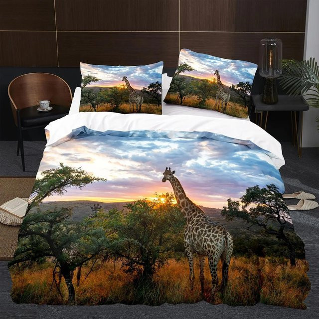 Bettwäscheset mit Giraffen-Motiv von Your Warm Home in Multicolour, King Size, bestehend aus Bettbezug und Kissenbezügen - Bild 1