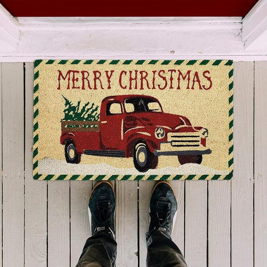 VIKAMA Weihnachts-Bodenmatte mit LKW-Motiv, rutschfest und waschbar, rechteckig, B/T: 60 x 40 cm, Mehrfarbig - Bild 3