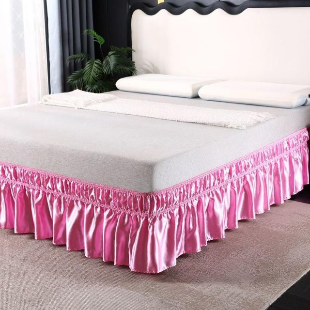 Plissierter Bettrock aus Satin in Pink für Queensize-Betten mit 35 cm Überhang, Marke lucky life for me, B/T/H: 203 x 198 cm - Bild 1