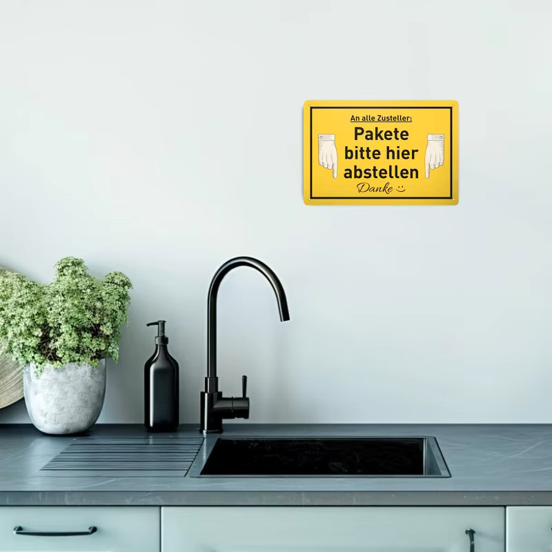 Paketlieferungs-Schild CIFBUY Bitte hinterlassen Sie Pakete hier, Gelb, Metall, Breite: 20 cm, Höhe: 30 cm - Bild 2