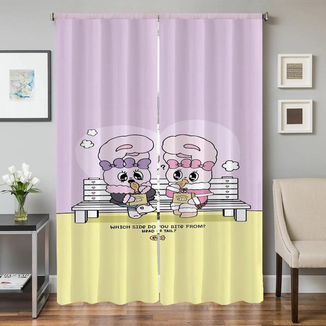 2er-Set Fensterküchenvorhänge mit Hase-Motiv in Pink, halbtransparente Verdunkelungsvorhänge für Wohnzimmer, Schlafzimmer und Tür, B: 50 cm, H: 70 cm - Bild 1