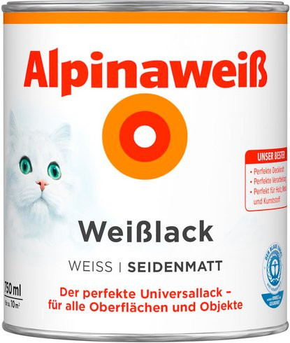Alpina Weißlack für Holz, wasserbasiert, seidenmatt, weiß, 0,75 l - Bild 1