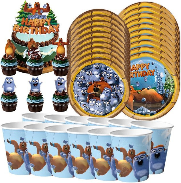 TAKARA TOMY Grizzy und die Lemminge Partyzubehör Set mit Aufklebern, Poster, Hintergrundbanner und Kuchendekoration in Mehrfarbig - Bild 1