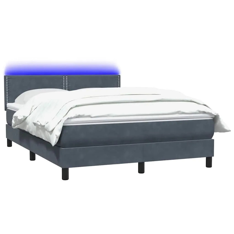 vidaXL Boxspringbett mit Matratze und LED-Unterbettbeleuchtung in Dunkelgrau aus Samt, B/T: 160 x 210 cm - Bild 2