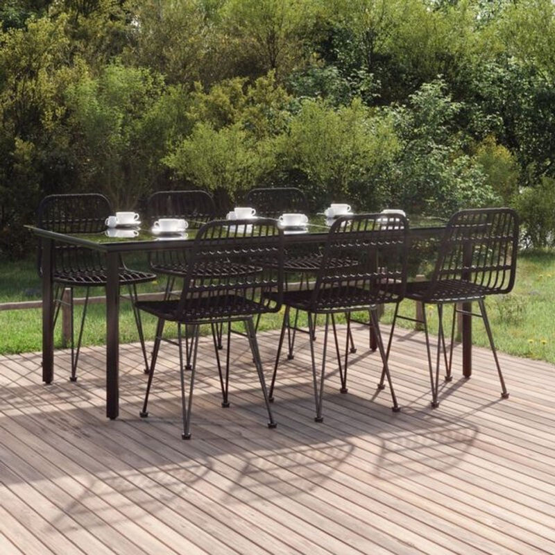 7-teiliges Gartenmöbel-Set Vidaxl aus Polyrattan, Stahl und Glas in Schwarz - Bild 1