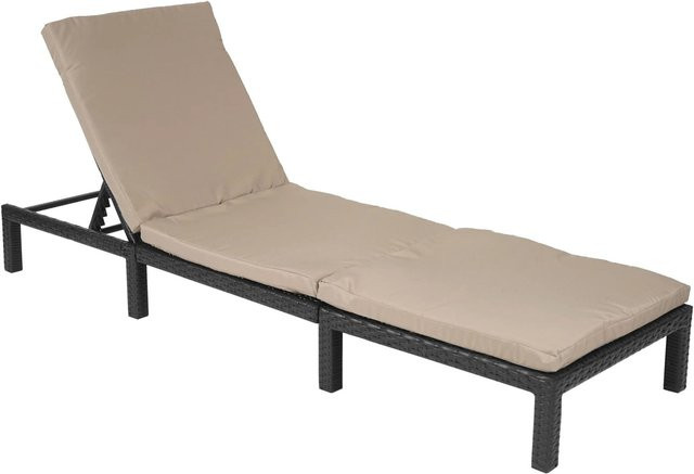MCW Poly-Rattan Sonnenliege A51 Basic in Anthrazit mit beigen Kissen - Bild 2