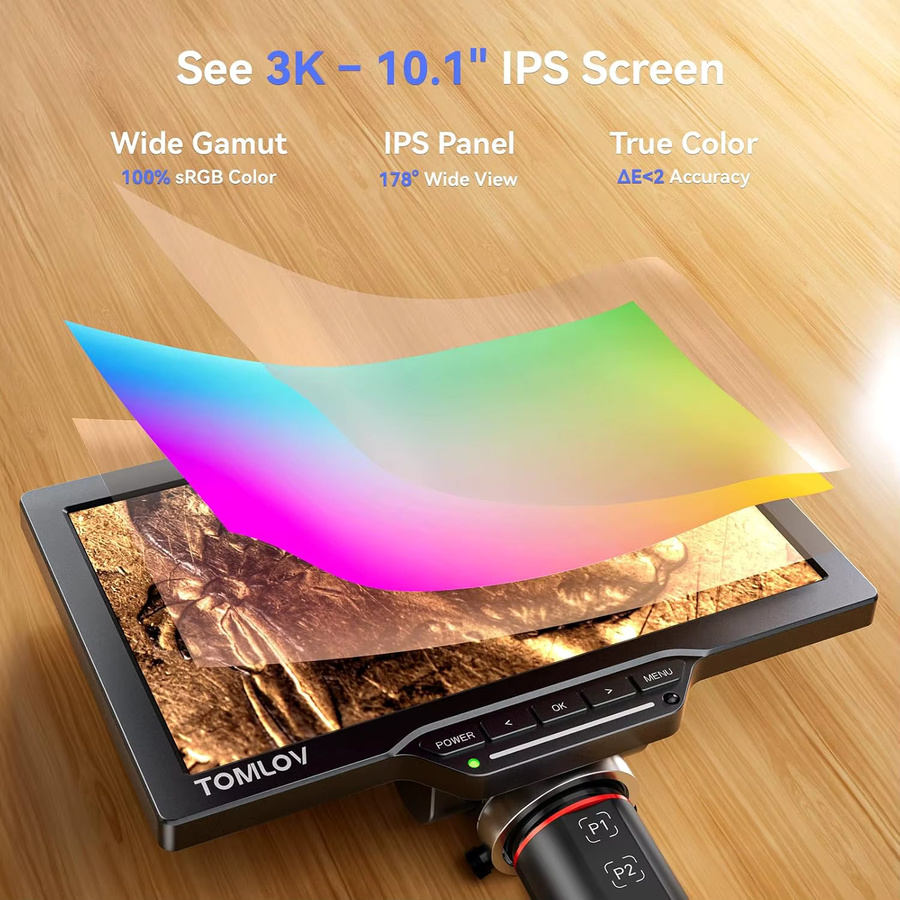 TOMLOV Digitalmikroskop TM3K-AF mit Autofokus und 10 Zoll IPS-Display, 2000X Vergrößerung, HDMI-Anschluss, Schwarz - Bild 4