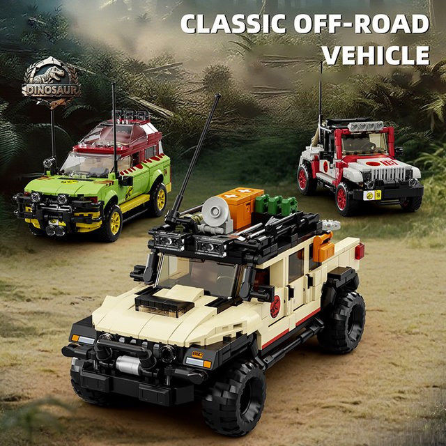 M MENBIS 3-in-1 Dinosaurier-Abenteuer Geländewagen MOC Bausteine-Set mit 1632 Teilen, Jurassic-Serie Spielzeug in Mehrfarbig - Bild 1
