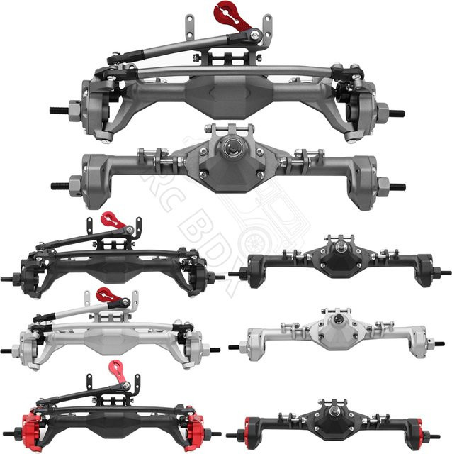 HooCrawler CNC Aluminium Integrierte Vorder- und Hinterportalachse, Zubehör, 1:10, Metall, Rot - Bild 1