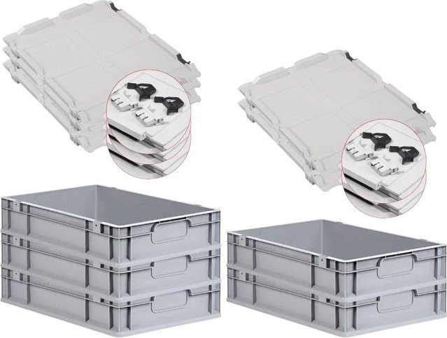 PROREGAL Spar Set 5x Eurobox Nextgen Economy mit Scharnierdeckel und schwarzen Schiebeschnappverschlüssen, Grau, H x B x T: 12 x 40 x 60 cm - Bild 1