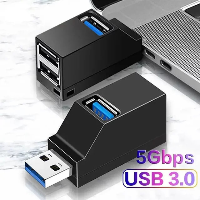 Ninth World USB 3.0 und 2.0 Hub Adapter 3-Port Inline Splitter in Schwarz für PC und Laptop - Bild 1