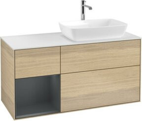 V&B Waschtischunterschrank Finion mit Wandbeleuchtung, Farbe Weiß und Eiche, Breite: 120 cm, Tiefe: 50,1 cm, Höhe: 50,1 cm - Bild 1