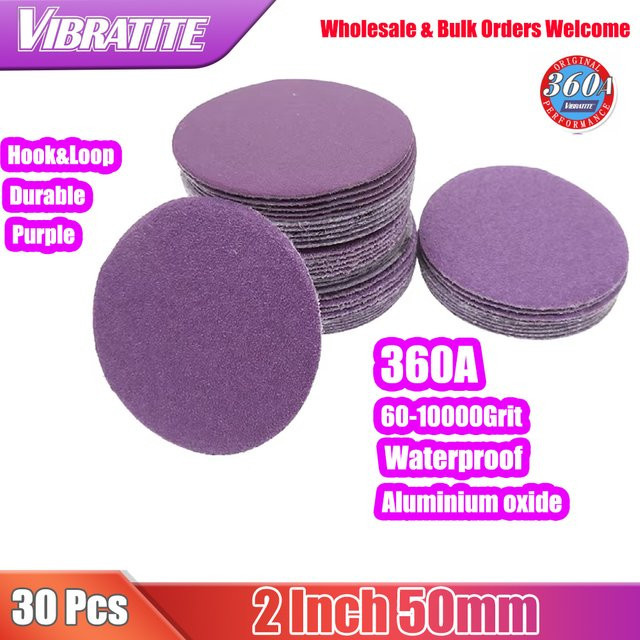 Vibratite Schleifscheiben Set 30 Stück Lila, Durchmesser: 50 mm, Körnung 60-10000, Aluminiumoxid mit Klettverschluss für Nass- und Trockenschleifen - Bild 1