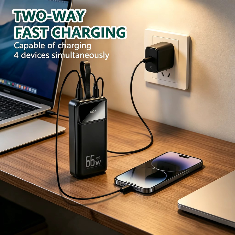 Tragbare 50000-mAh-Powerbank in Weiß mit LED-Leistungsanzeige, integrierter Beleuchtung und mehreren Schnittstellen zum gleichzeitigen Laden verschiedener Geräte - Bild 7