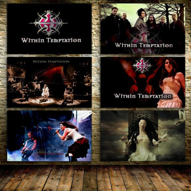 W-WITHIN TEMPTATION Rock Flags Banner zur Wand- und Garagentordekoration mit Metallschnalle - Bild 1