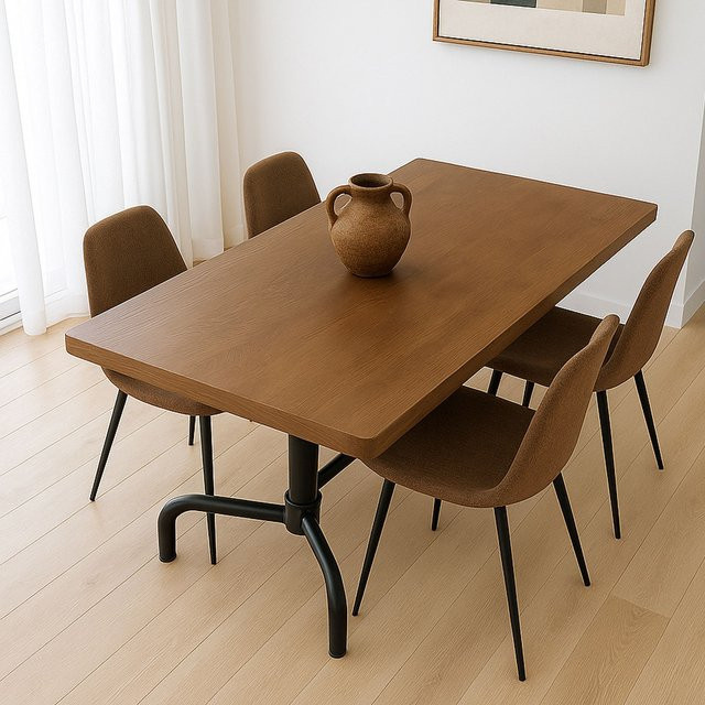 MCW Esszimmertisch P31 Industrial Design aus Gummiholz und Stahl, Farbe Braun/Schwarz, B: 140 cm, T: 80 cm, H: 74 cm - Bild 1