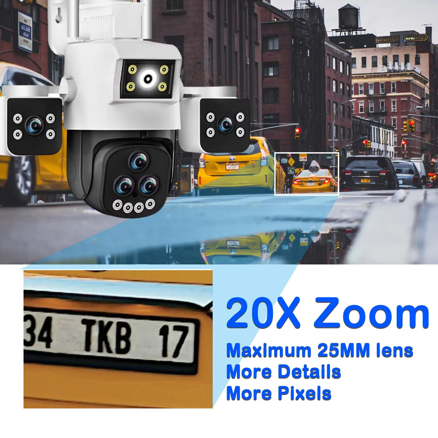 NINIVISION Smart Wifi Überwachungskamera mit 20MP Multi-Objektiv, 20x Zoom, PTZ, AI Human Tracking und 360 Grad Sicht, Outdoor-CCTV-Kamera in Weiß - Bild 3