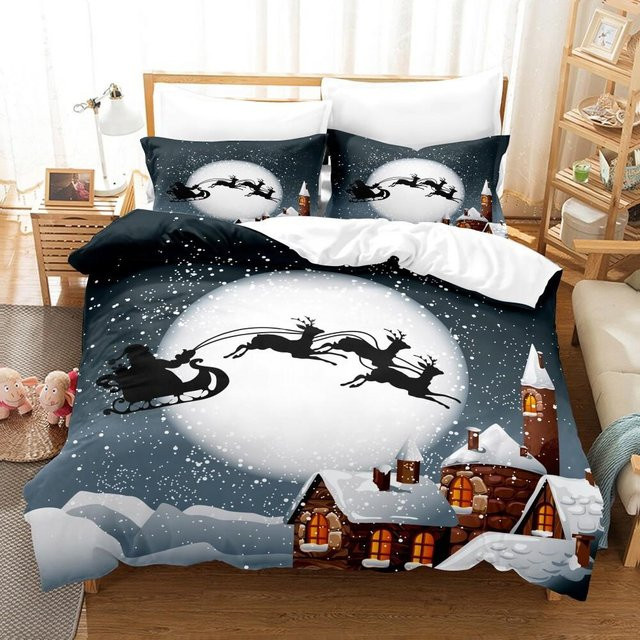 Modernes 3D Weihnachts Elch Bettwäsche Set mit Reißverschluss, Größe: 172 x 218 cm - Bild 1