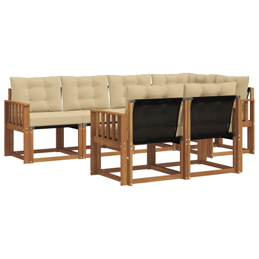 vidaXL Outdoor-Sofagarnitur 7-tlg. in L-Form aus Akazienholz mit Textilene und Kissen, Natur und Beige - Bild 2