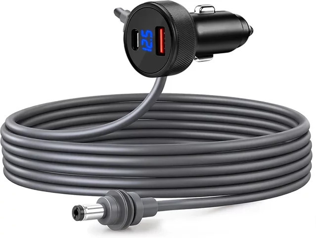 Kankeirr Starlink Mini Stromkabel mit Zigarettenanzünder-Adapter und USB-C Anschluss, 12V-24V DC-Stromkabel mit Voltmeter, Schwarz - Bild 1