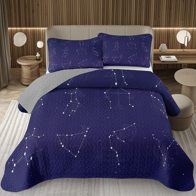 Your Warm Home Bettwäsche Set Sternbild Astrologie Boho Design, Wendbar, Grau/Blau, B/H: 135 x 200 cm - Bild 1