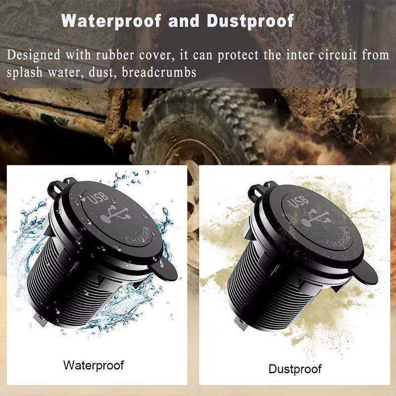 Wasserdichtes Dual USB Auto Ladegerät mit QC3.0 Schnellladefunktion und berührbarem Schalter für 12/24 V in Schwarz - Bild 6